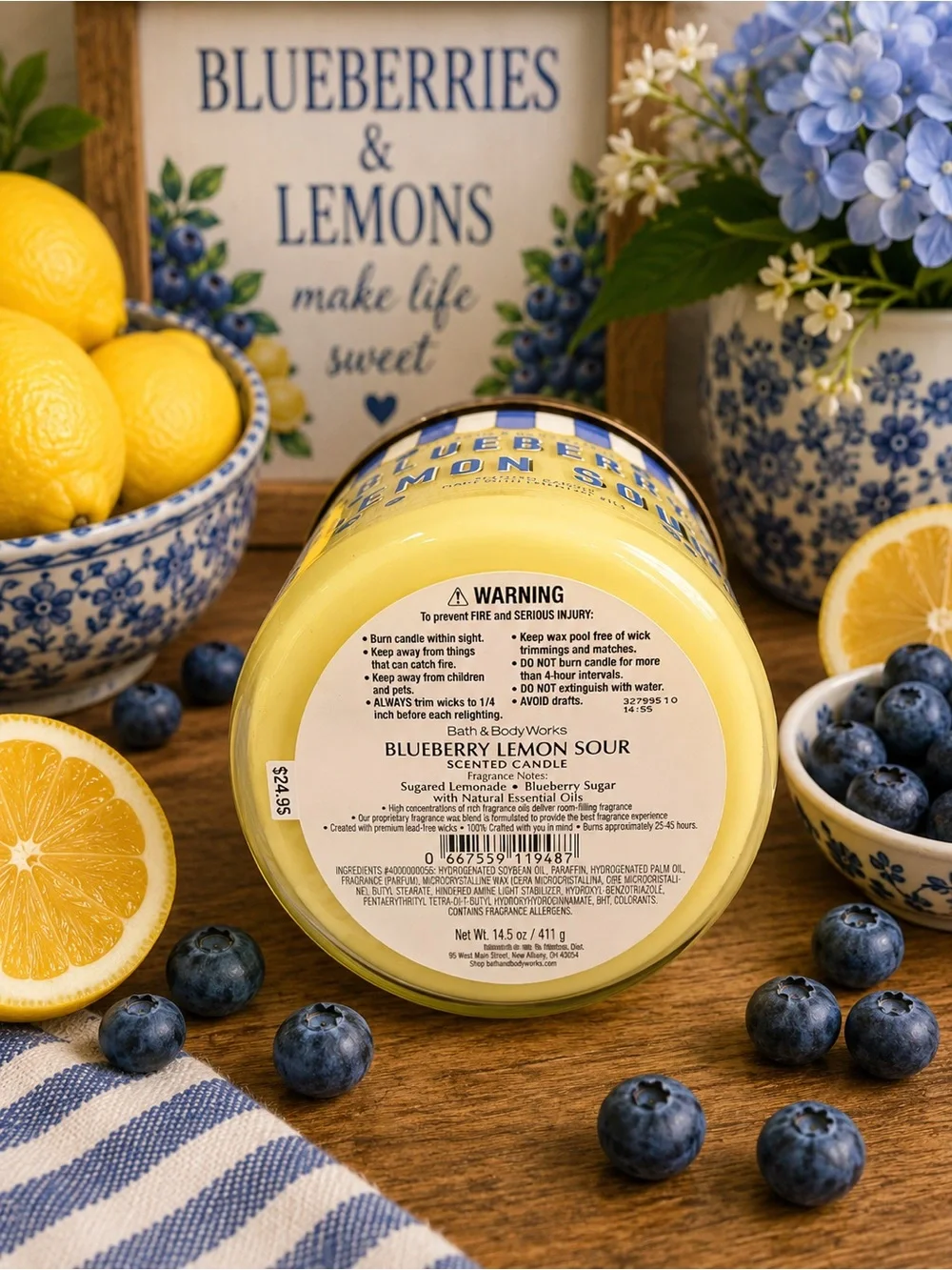 Bath & Body Works Blueberry Lemon Sour 3-Wick Candle NWT 14.5 oz